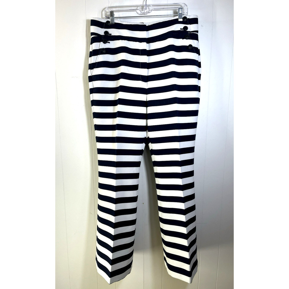 Halogen x Atlantic Pacific Blue White Nautical Stripe Sailor Pants Sz 16 Stretch